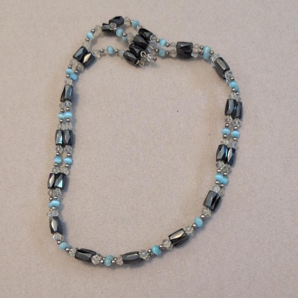 Blue and silver beaded magnetic necklace